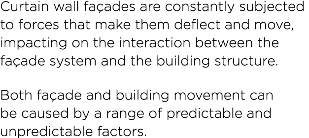 Curtain wall fa ades are constantly subjected to forces that make them deflect and move, impacting on the interaction...