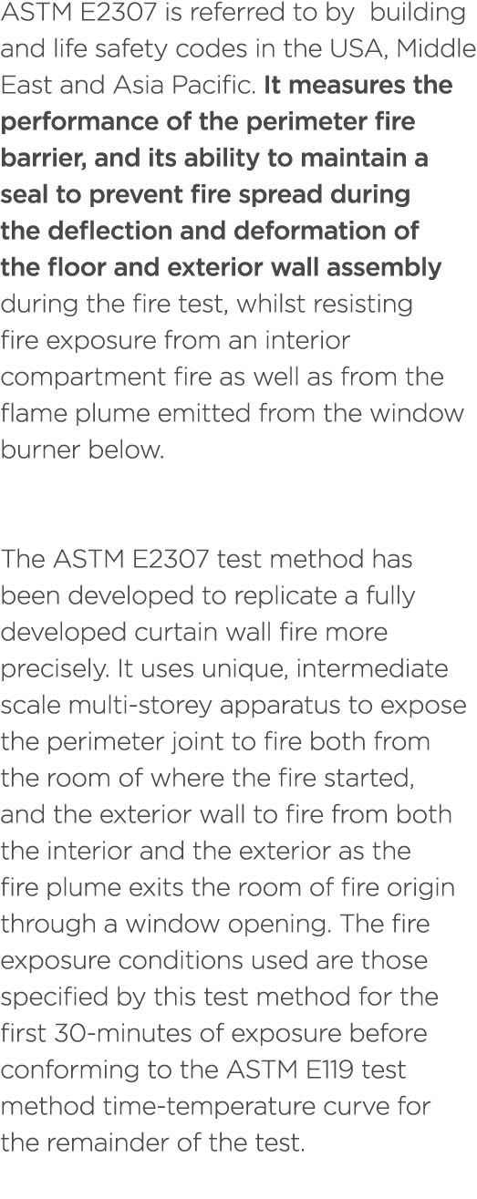 ASTM E2307 is referred to by building and life safety codes in the USA, Middle East and Asia Pacific. It measures the...