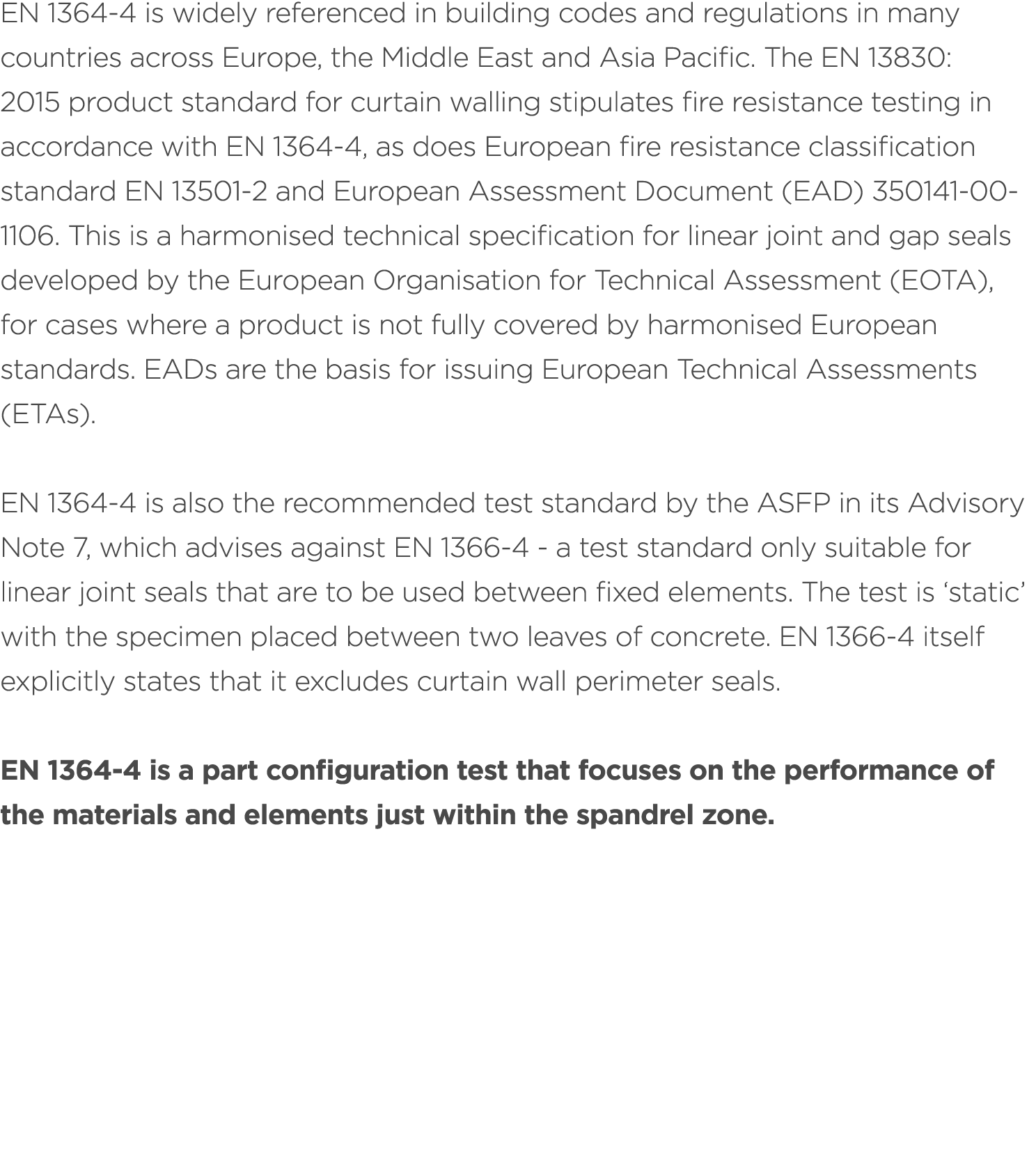 EN 1364 4 is widely referenced in building codes and regulations in many countries across Europe, the Middle East and...