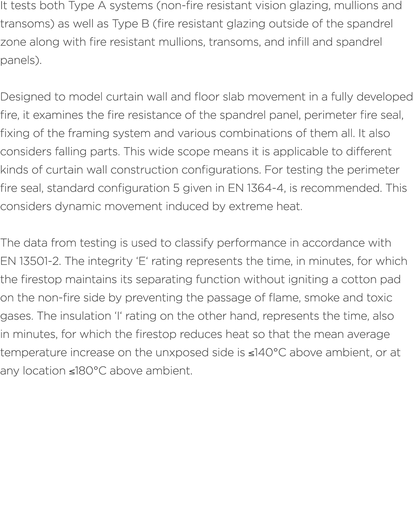 It tests both Type A systems (non fire resistant vision glazing, mullions and transoms) as well as Type B (fire resis...