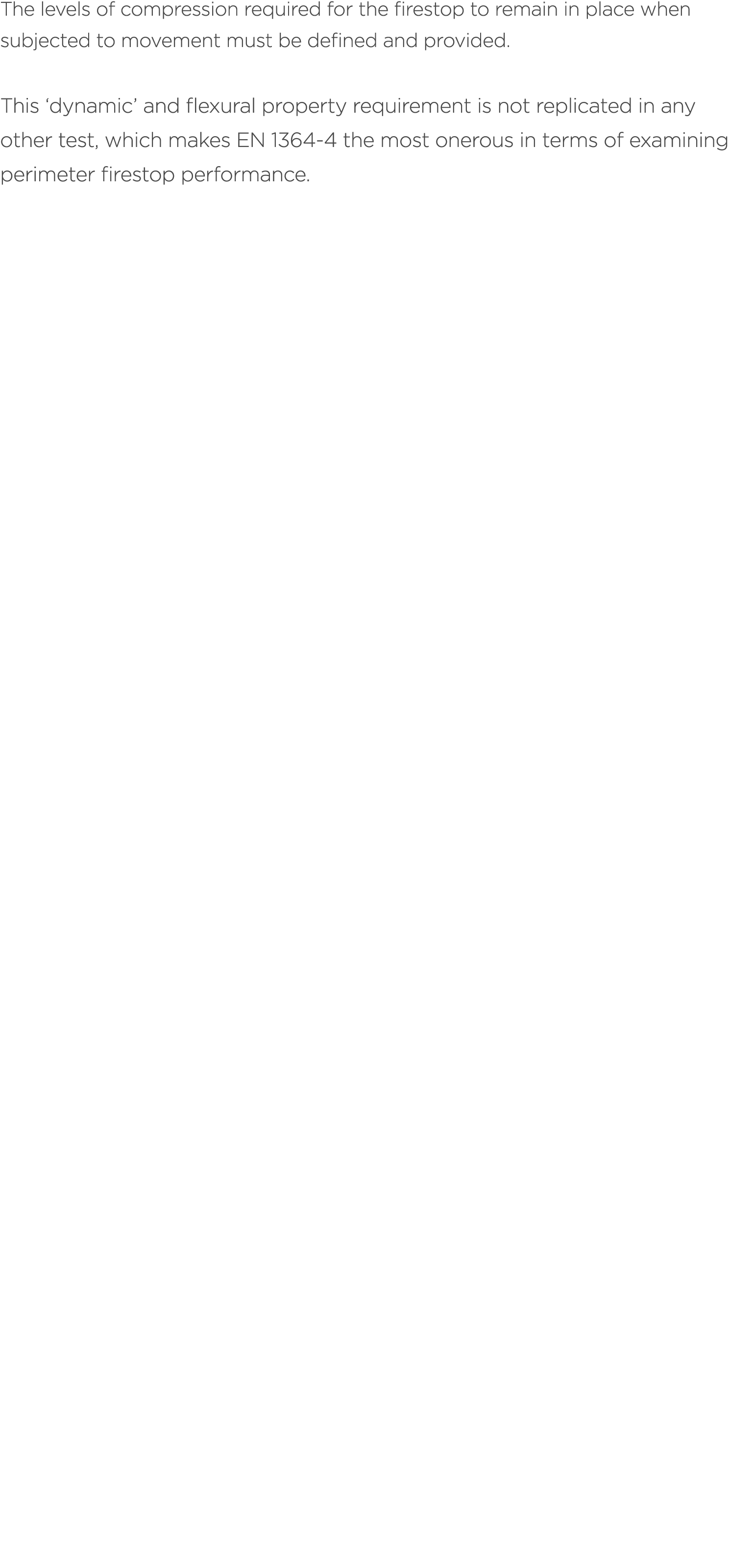 The levels of compression required for the firestop to remain in place when subjected to movement must be defined and...