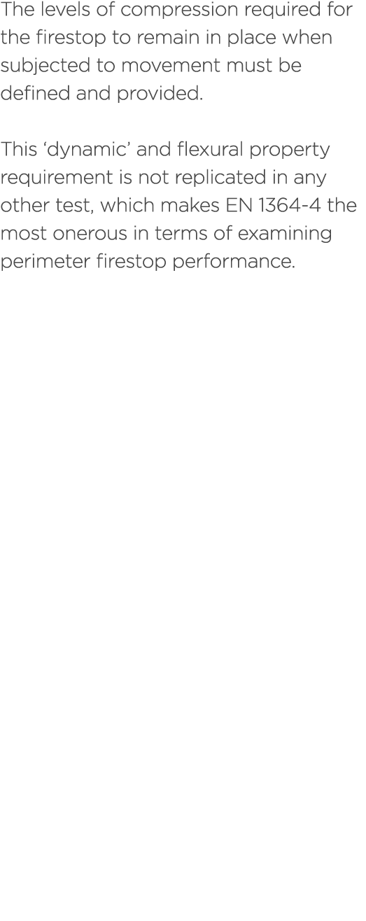 The levels of compression required for the firestop to remain in place when subjected to movement must be defined and...